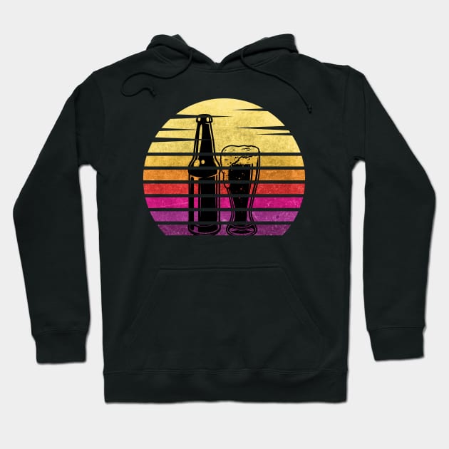Retro sunset Glass and bottle of beer Hoodie by byfab